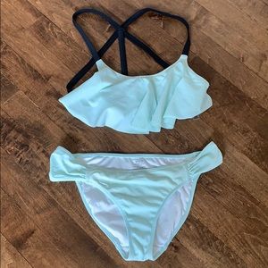 Pink mint green/black bikini set